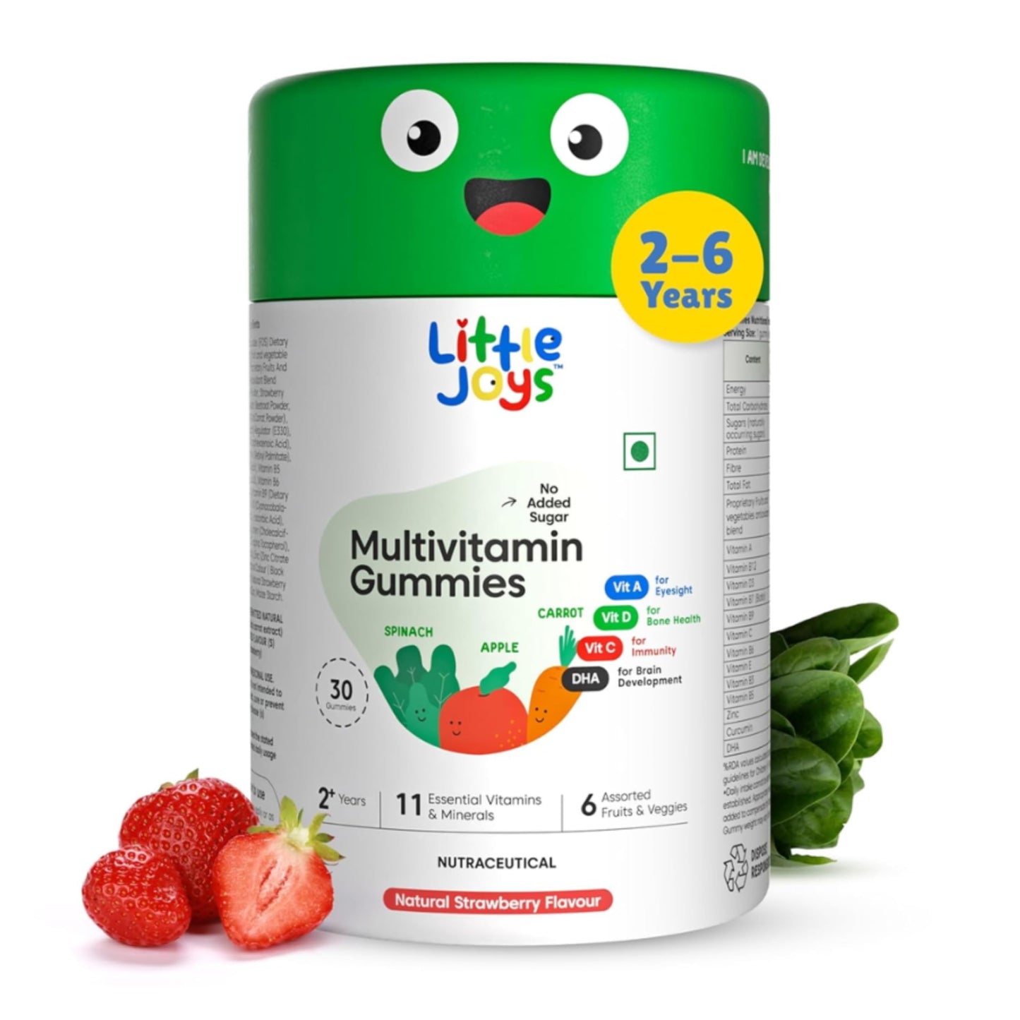 Little Joys Kids Multivitamin Gummies 2+ Years – DHA Omega-3, Vitamin C & D, Zinc, Sugar Free | Strawberry | 30 Day Pack