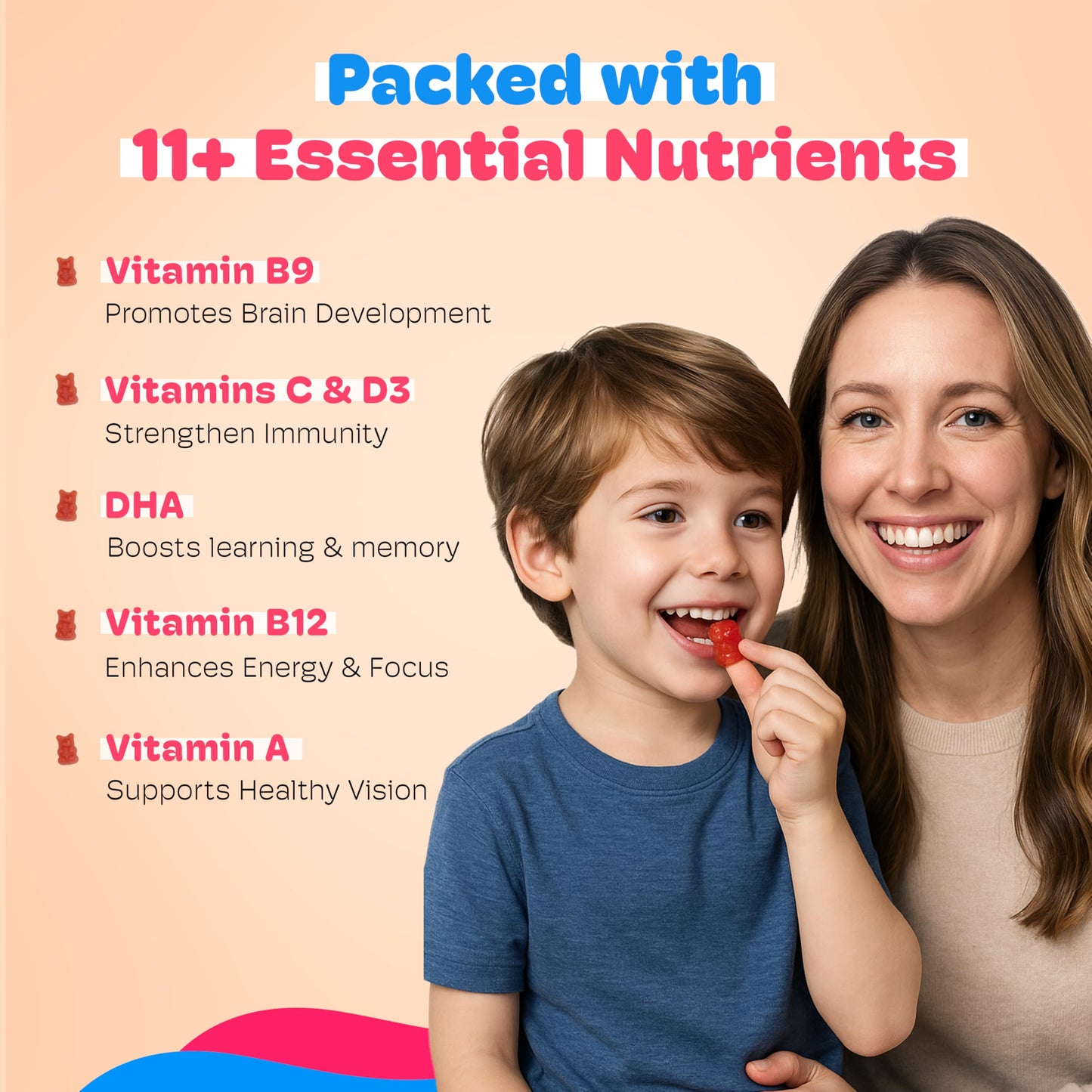 Little Joys Kids Multivitamin Gummies 2+ Years – DHA Omega-3, Vitamin C & D, Zinc, Sugar Free | Strawberry | 30 Day Pack