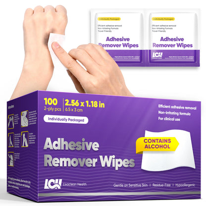 Livaclean Health 100 CT Adhesive Remover Wipes – Strong Skin Adhesive Removal for Bandages, Tapes & Ostomy