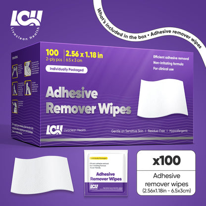 Livaclean Health 100 CT Adhesive Remover Wipes – Strong Skin Adhesive Removal for Bandages, Tapes & Ostomy