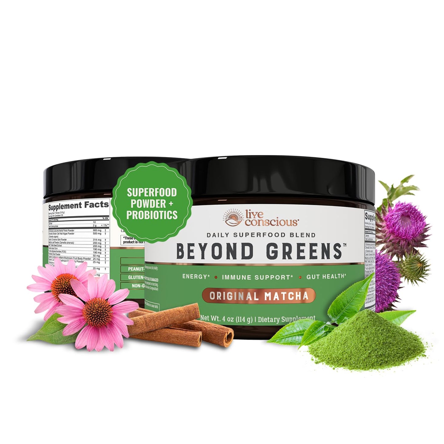 Live Conscious Beyond Greens: Debloating Matcha Greens with Chlorella, Echinacea & Probiotics