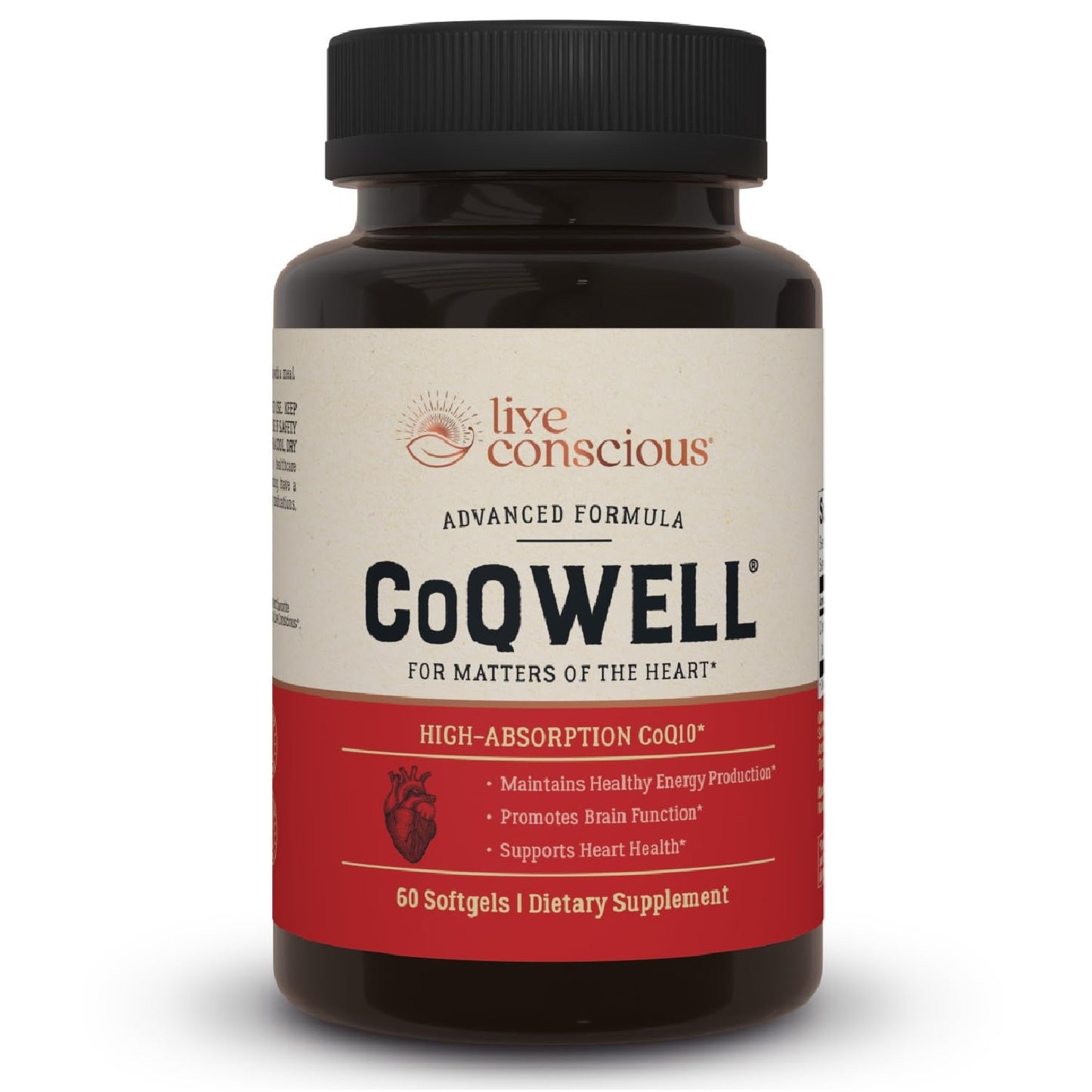 CoQWell CoQ10 60 Softgels | Heart & Brain Support | Live Conscious
