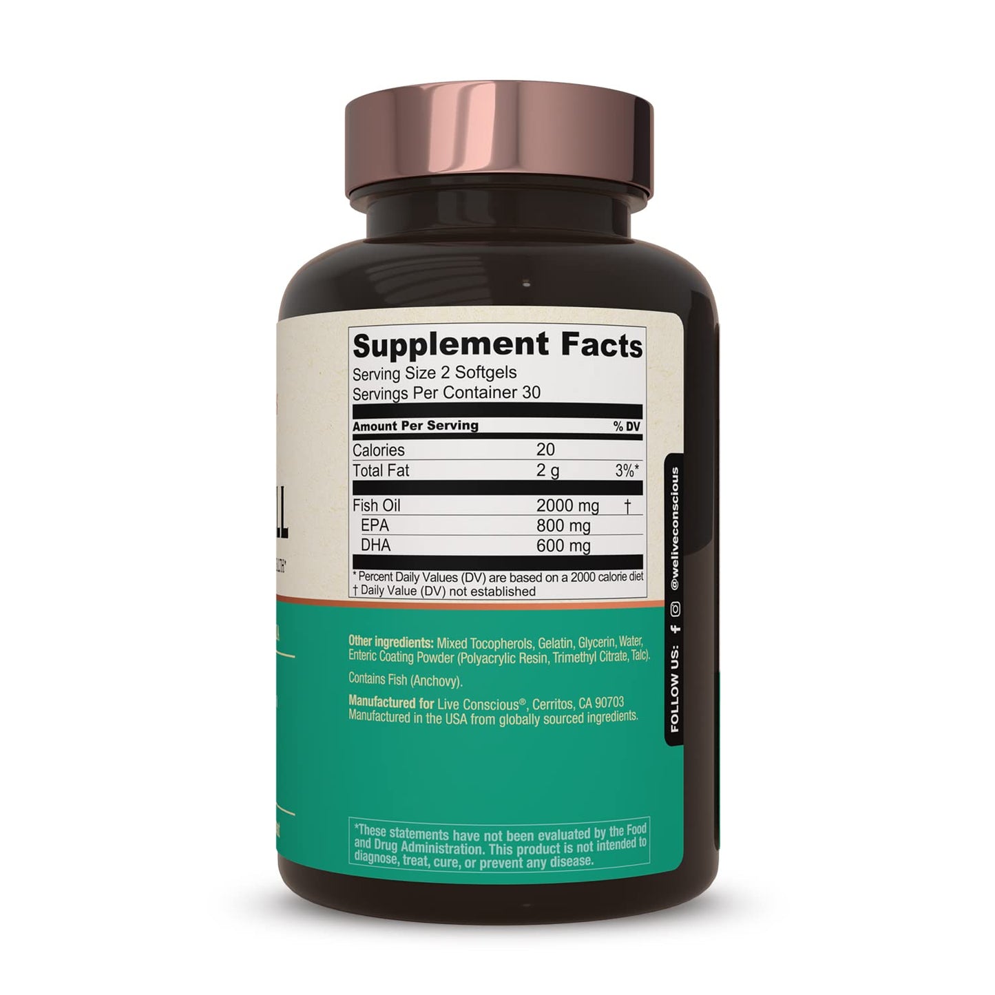 Live Conscious OmegaWell Omega-3 2000mg Fish Oil - EPA 800mg, DHA 600mg