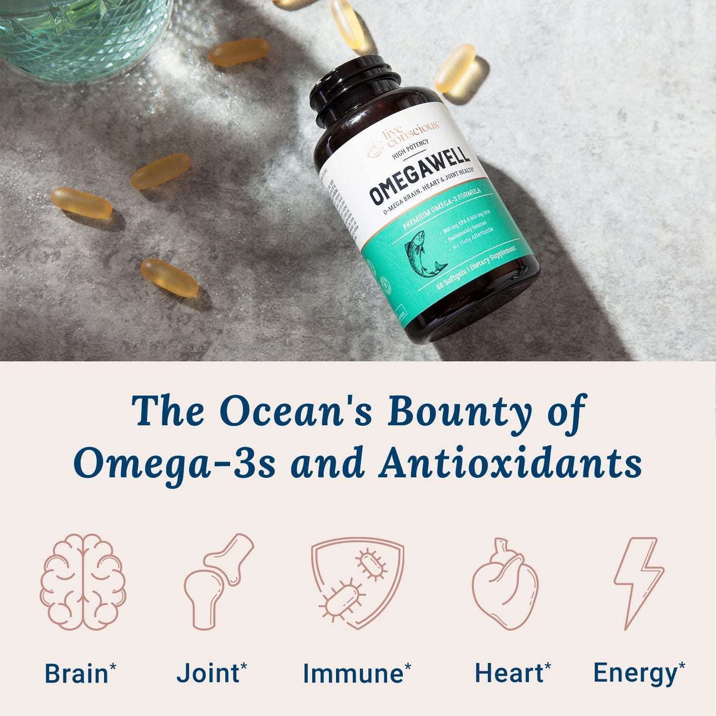 Live Conscious OmegaWell Omega-3 2000mg Fish Oil - EPA 800mg, DHA 600mg