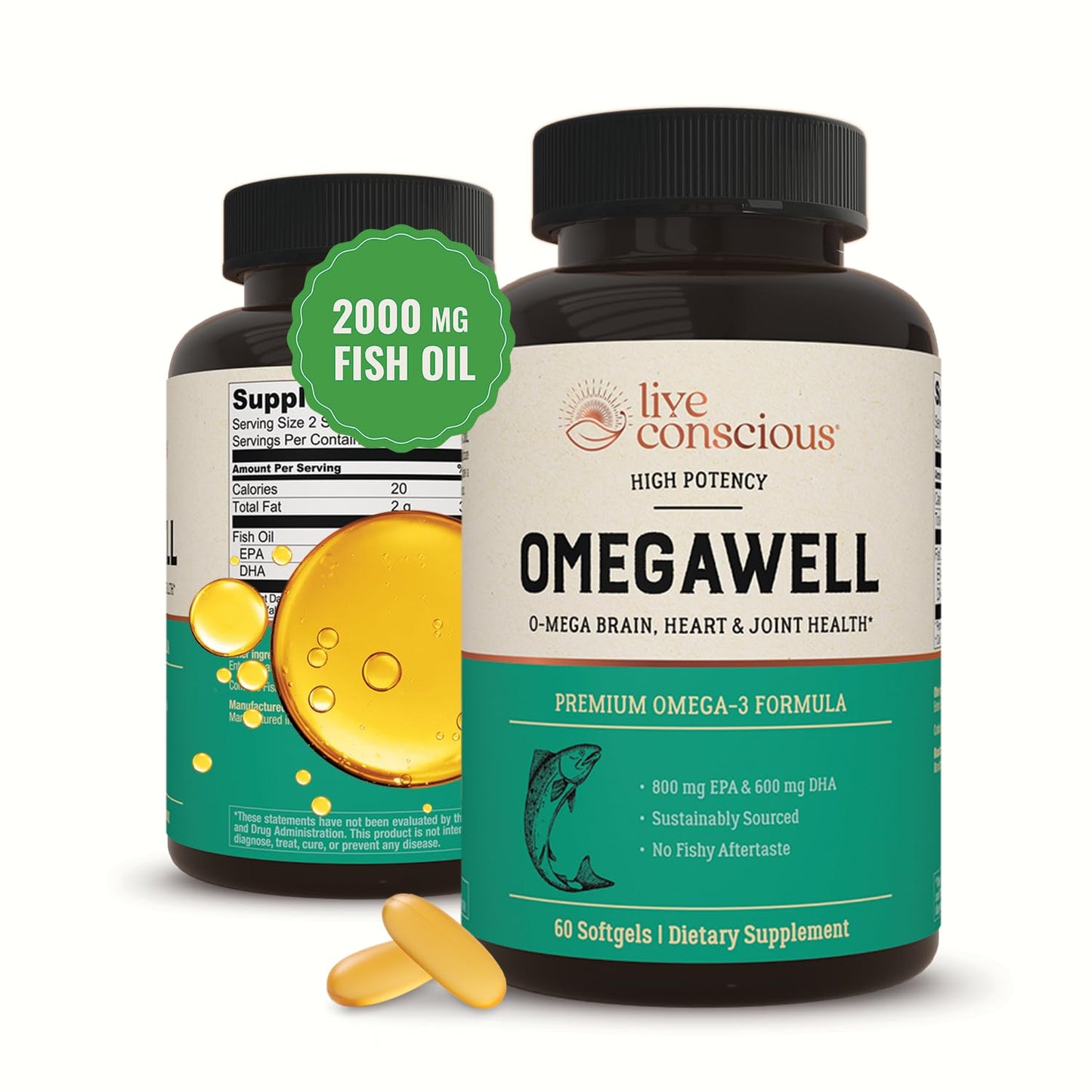 Live Conscious OmegaWell Omega-3 2000mg Fish Oil - EPA 800mg, DHA 600mg