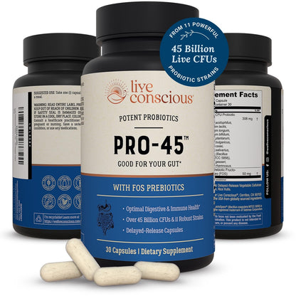 Live Conscious PRO45 Probiotics: 45B CFU, 11 Strains, Dairy Free