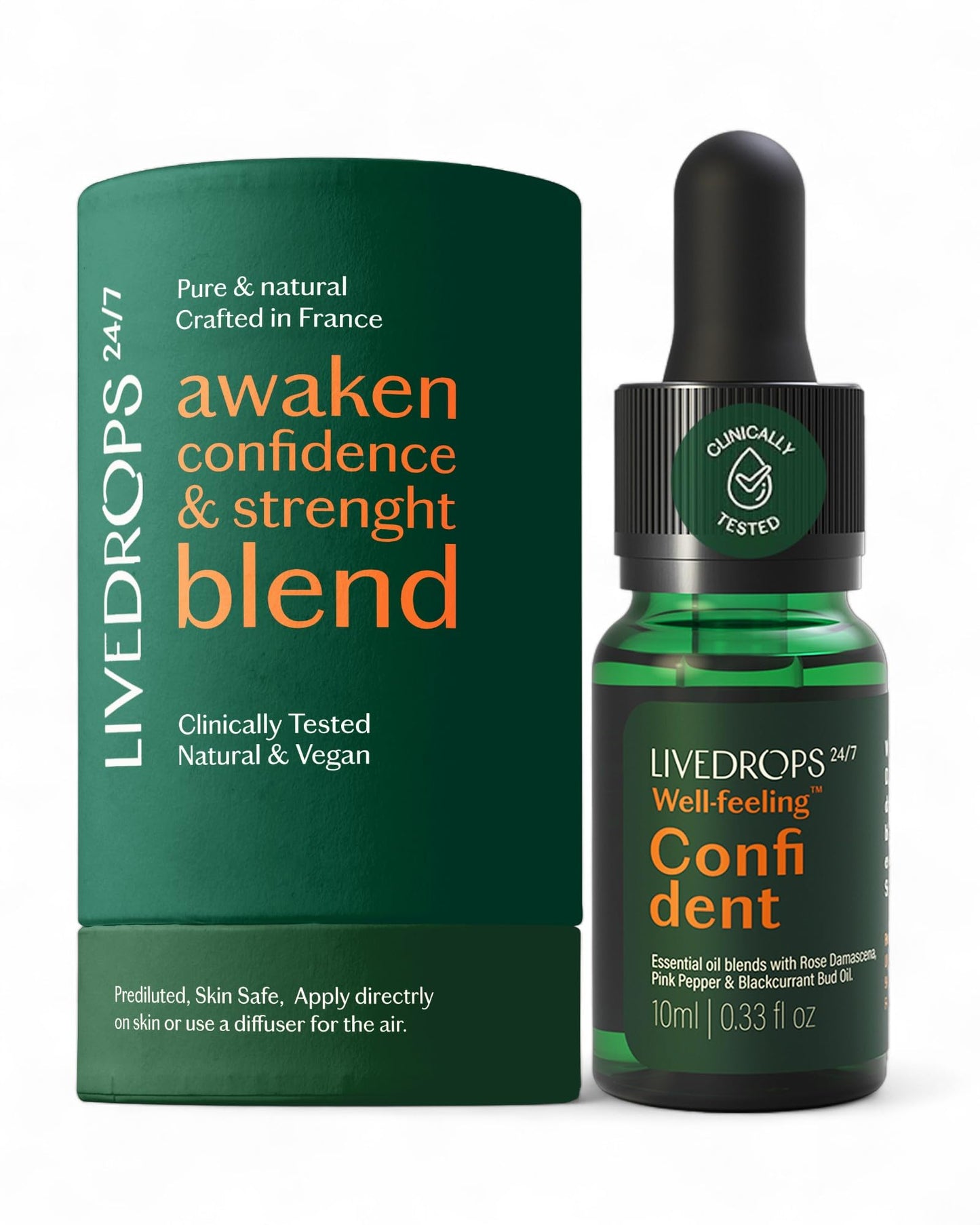 Livedrops 24/7 Confident Essential Oil Blend 10ml – Rose Damascena, Pink Pepper & Blackcurrant Bud