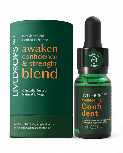 Livedrops 24/7 Confident Essential Oil Blend 10ml – Rose Damascena, Pink Pepper & Blackcurrant Bud