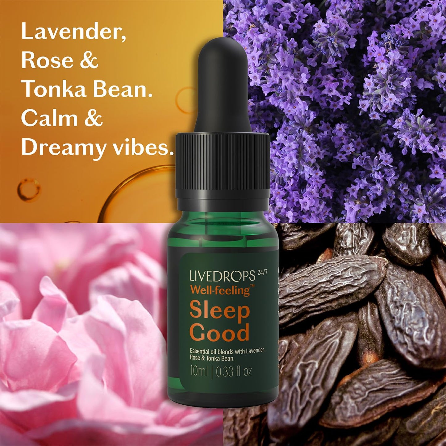 LIVEDROPS 24/7 Sleep Good Essential Oil Blend - Lavender & Rose | France Crafted