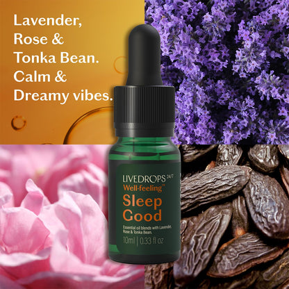 LIVEDROPS 24/7 Sleep Good Essential Oil Blend - Lavender & Rose | France Crafted