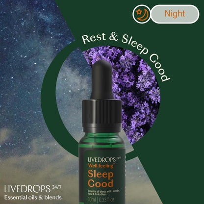 LIVEDROPS 24/7 Sleep Good Essential Oil Blend - Lavender & Rose | France Crafted