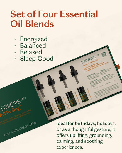 LIVEDROPS 24/7 Essential Oil Gift Set – 4 Mini Blends for Energy, Sleep & Relax