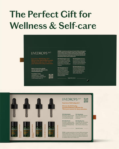 LIVEDROPS 24/7 Essential Oil Gift Set – 4 Mini Blends for Energy, Sleep & Relax