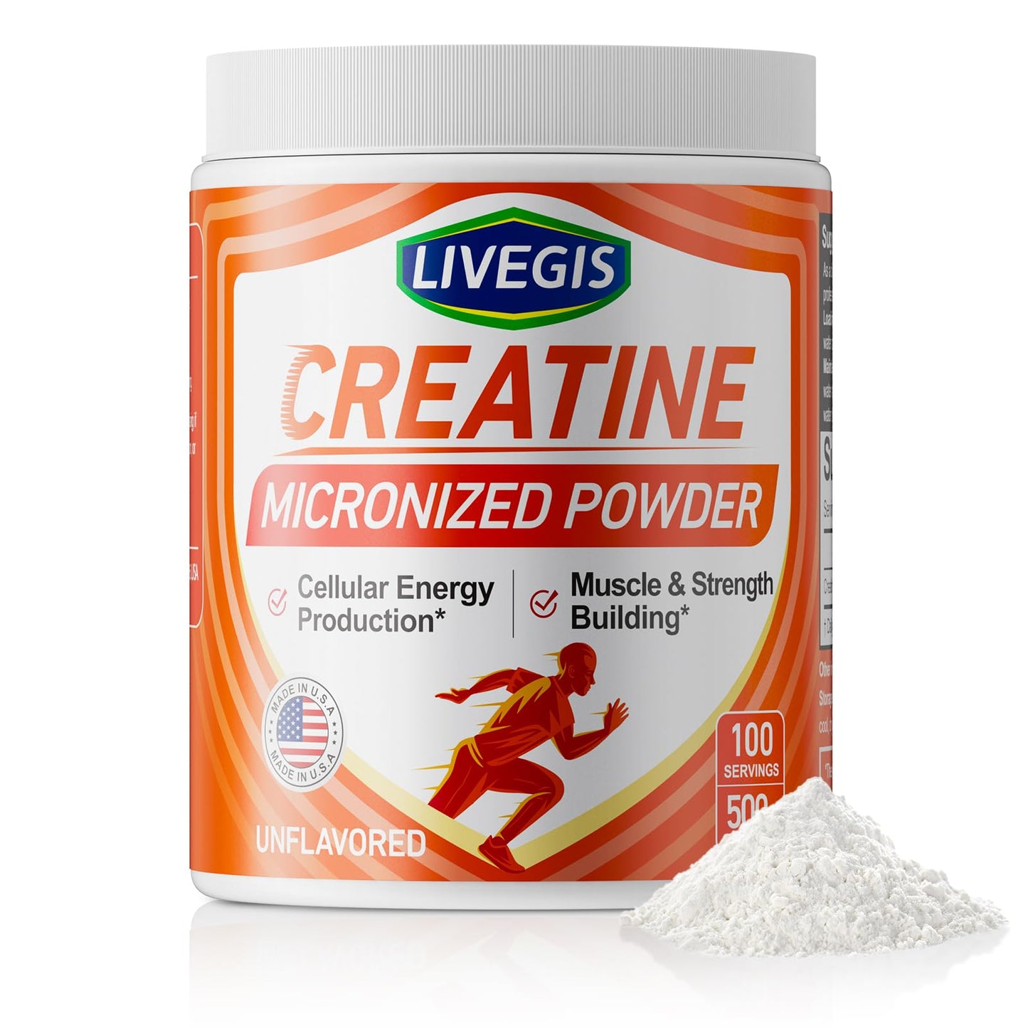 LIVEGIS Creatine Monohydrate – Unflavored, Keto Friendly – 500g (100 Servings)