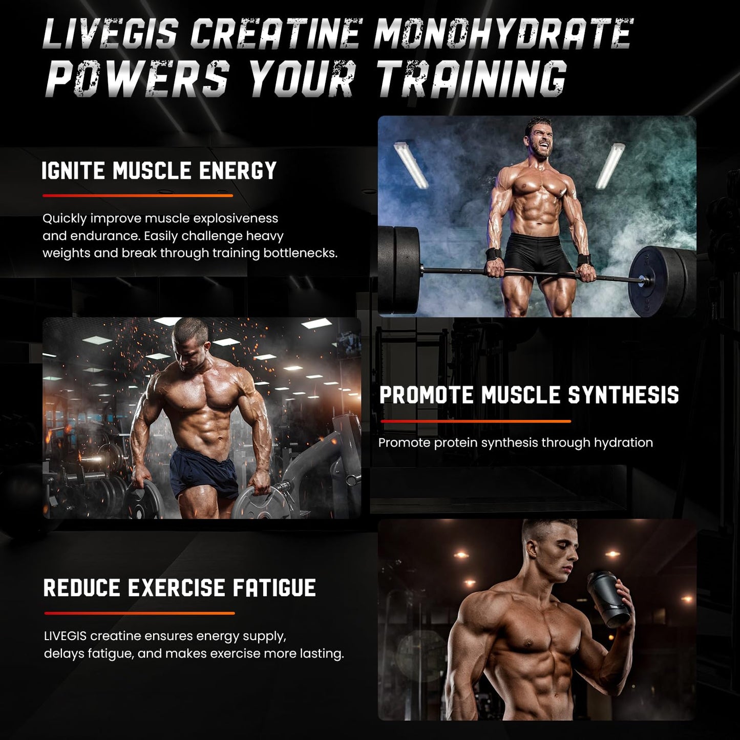LIVEGIS Creatine Monohydrate – Unflavored, Keto Friendly – 500g (100 Servings)