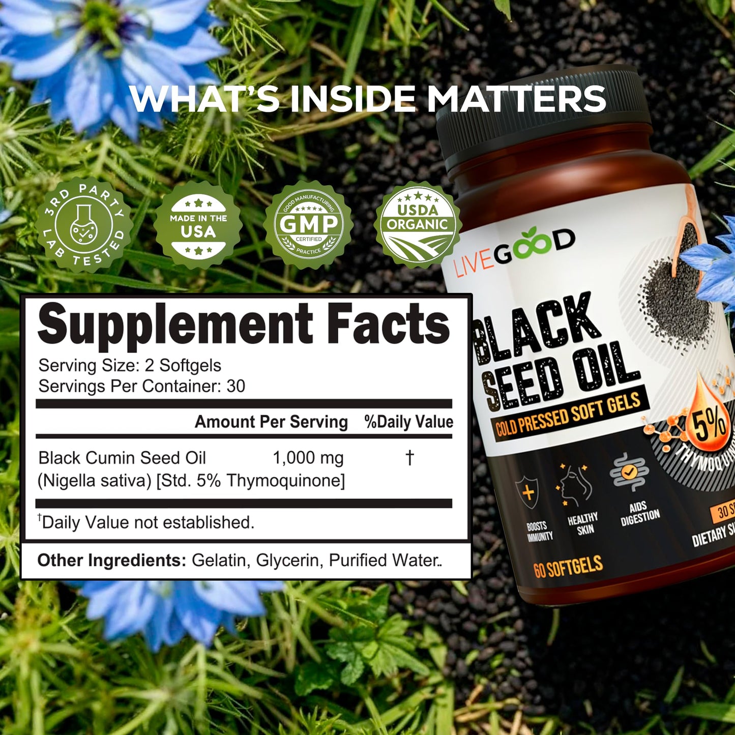 LIVEGOOD Black Seed Oil Capsules | Cold-Pressed Nigella Sativa for Immune & Heart Support (60 Count)