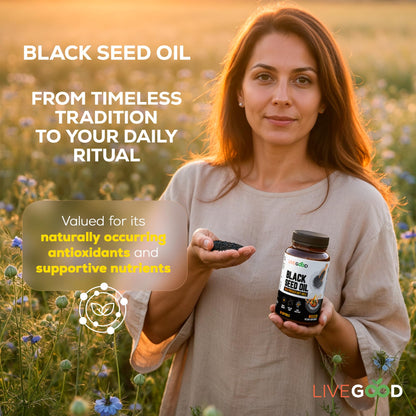 LIVEGOOD Black Seed Oil Capsules | Cold-Pressed Nigella Sativa for Immune & Heart Support (60 Count)