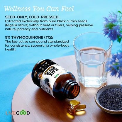 LIVEGOOD Black Seed Oil Capsules | Cold-Pressed Nigella Sativa for Immune & Heart Support (60 Count)