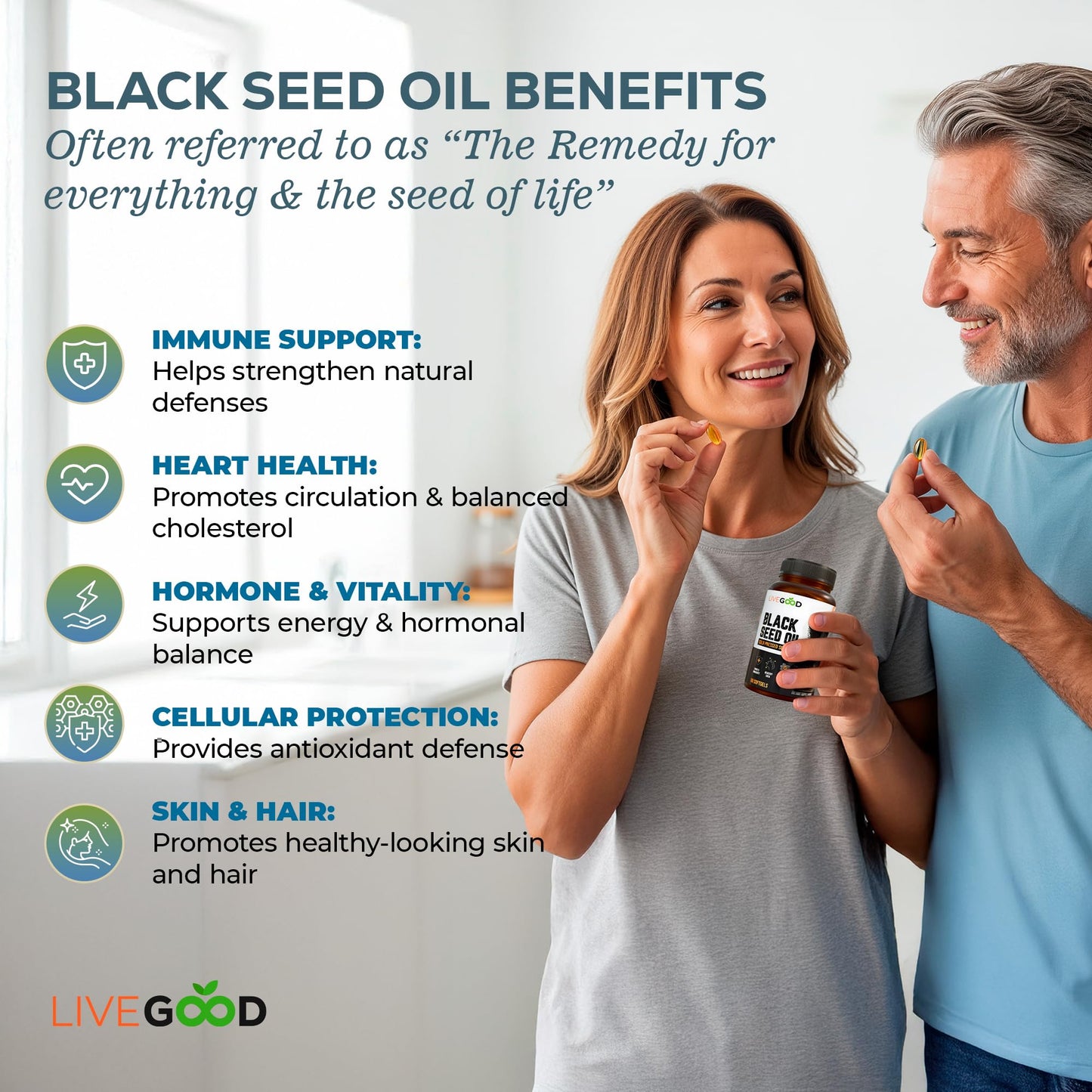 LIVEGOOD Black Seed Oil Capsules | Cold-Pressed Nigella Sativa for Immune & Heart Support (60 Count)