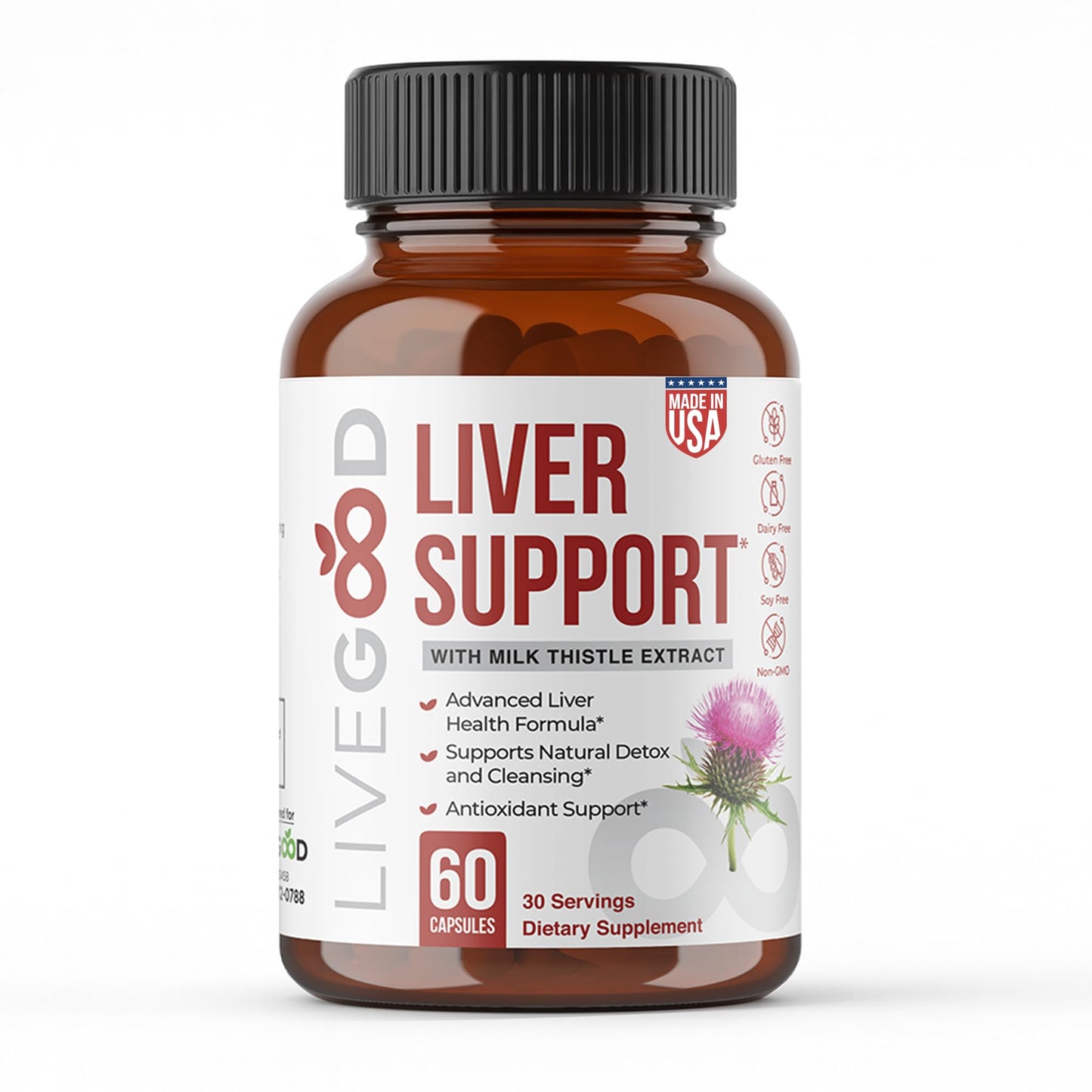 LiveGood Liver Support - Detox with Milk Thistle, Dandelion Root, Turmeric, NAC & TUDCA | 60 Count