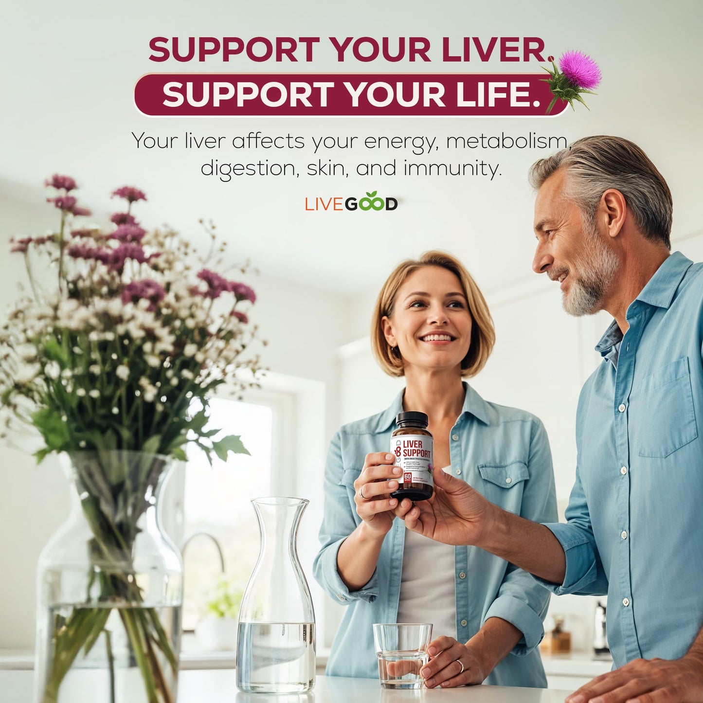 LiveGood Liver Support - Detox with Milk Thistle, Dandelion Root, Turmeric, NAC & TUDCA | 60 Count