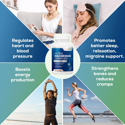 LiveGood Ultra Magnesium Complex – Organic Glycinate & Gluconate | Muscle Recovery & Nerve Support | 60 Capsules
