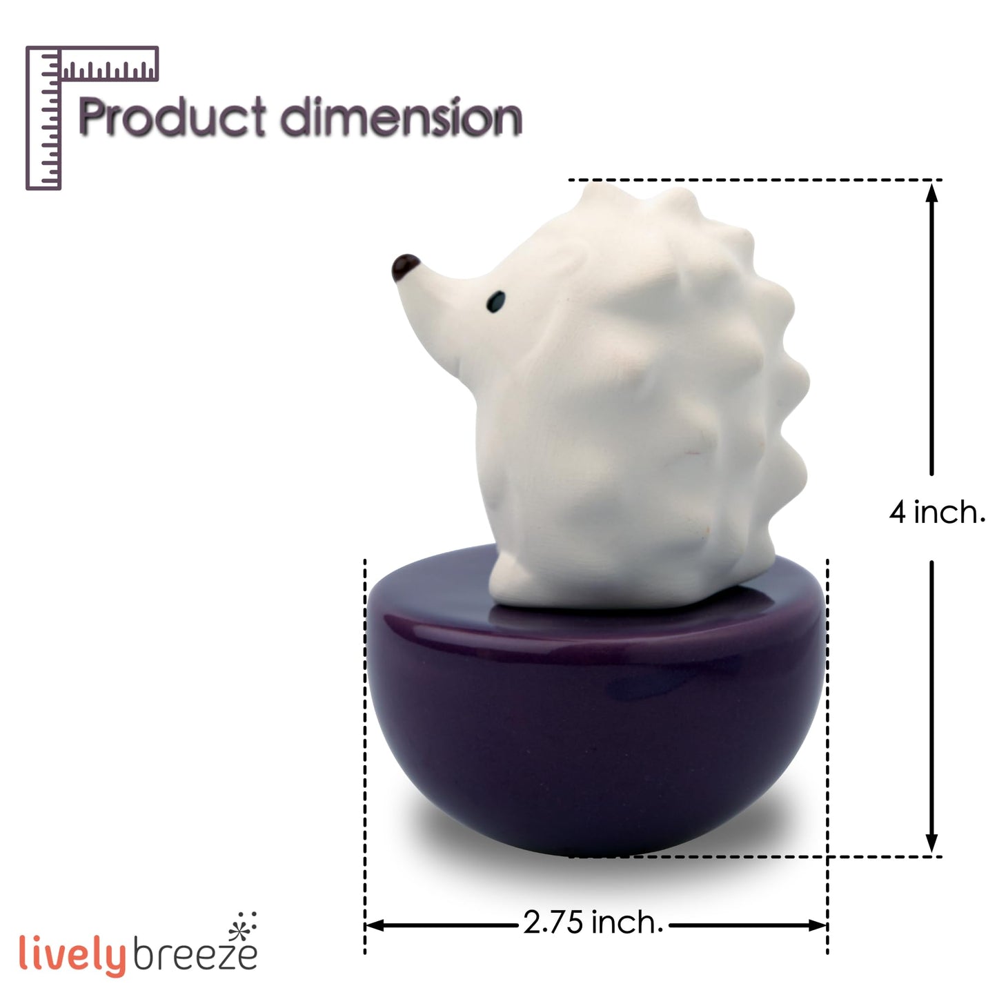 Lively Breeze Spiky Hedgehog Ceramic Diffuser – Non-Electric Aromatherapy for Desk, Car & Small Spaces