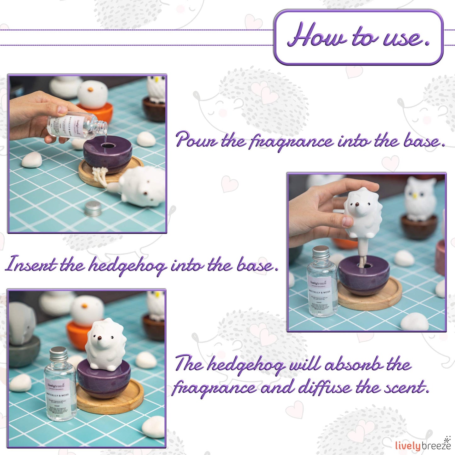 Lively Breeze Spiky Hedgehog Ceramic Diffuser – Non-Electric Aromatherapy for Desk, Car & Small Spaces
