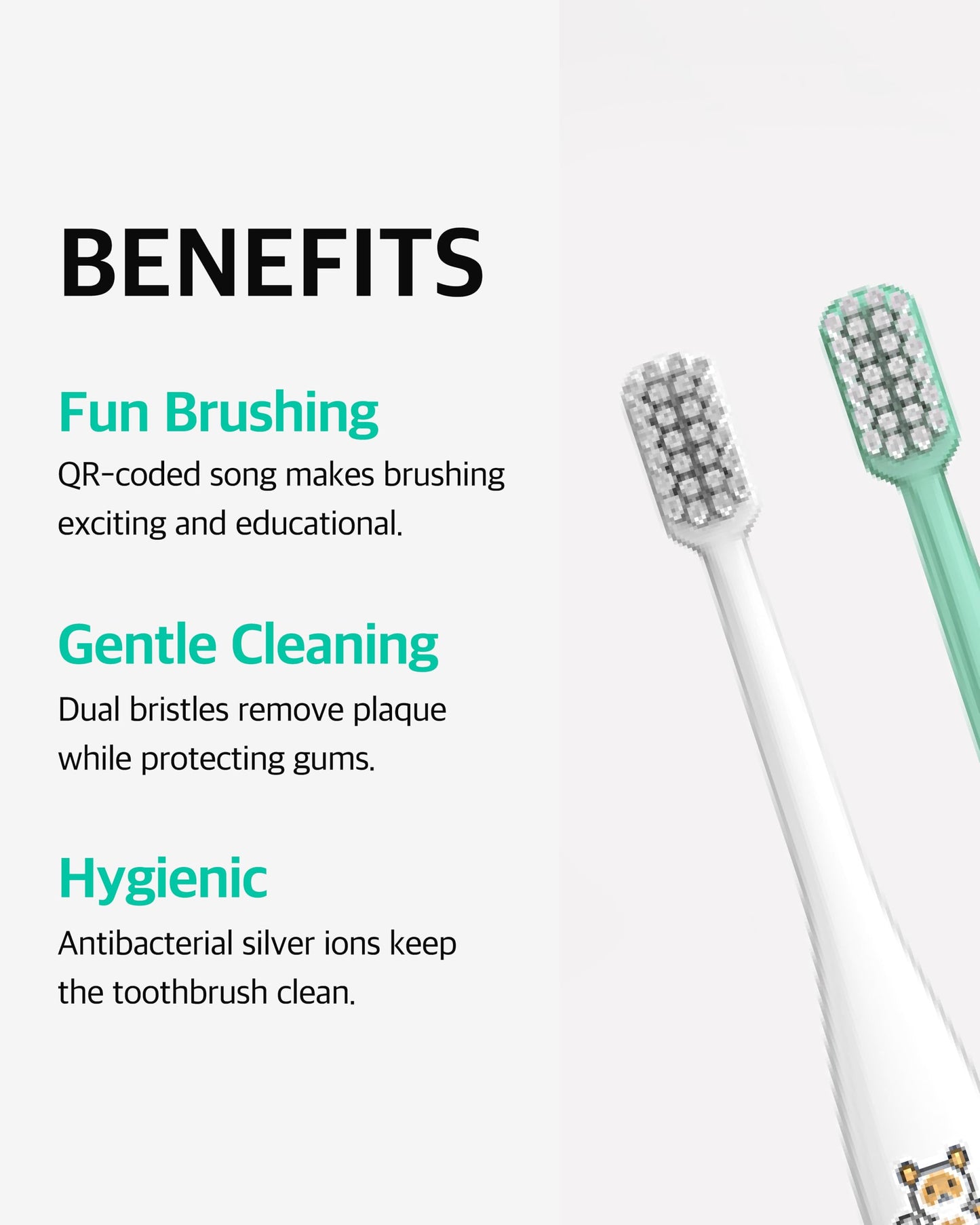 LiveOrals Kids Edu Toothbrush White - QR Song, Dual Microfine Bristles