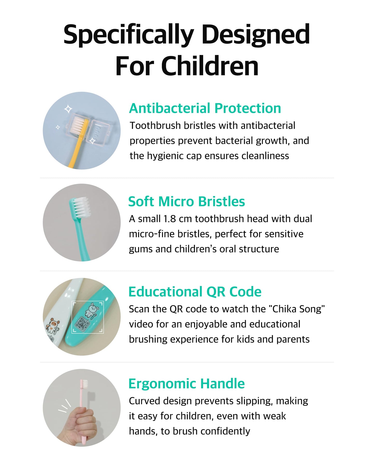 LiveOrals Kids Edu Toothbrush White - QR Song, Dual Microfine Bristles