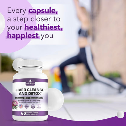 Liver Cleanse Detox & Repair – 28-in-1 Fatty Liver Supplement (Milk Thistle, Artichoke, Dandelion) | 60 Pills