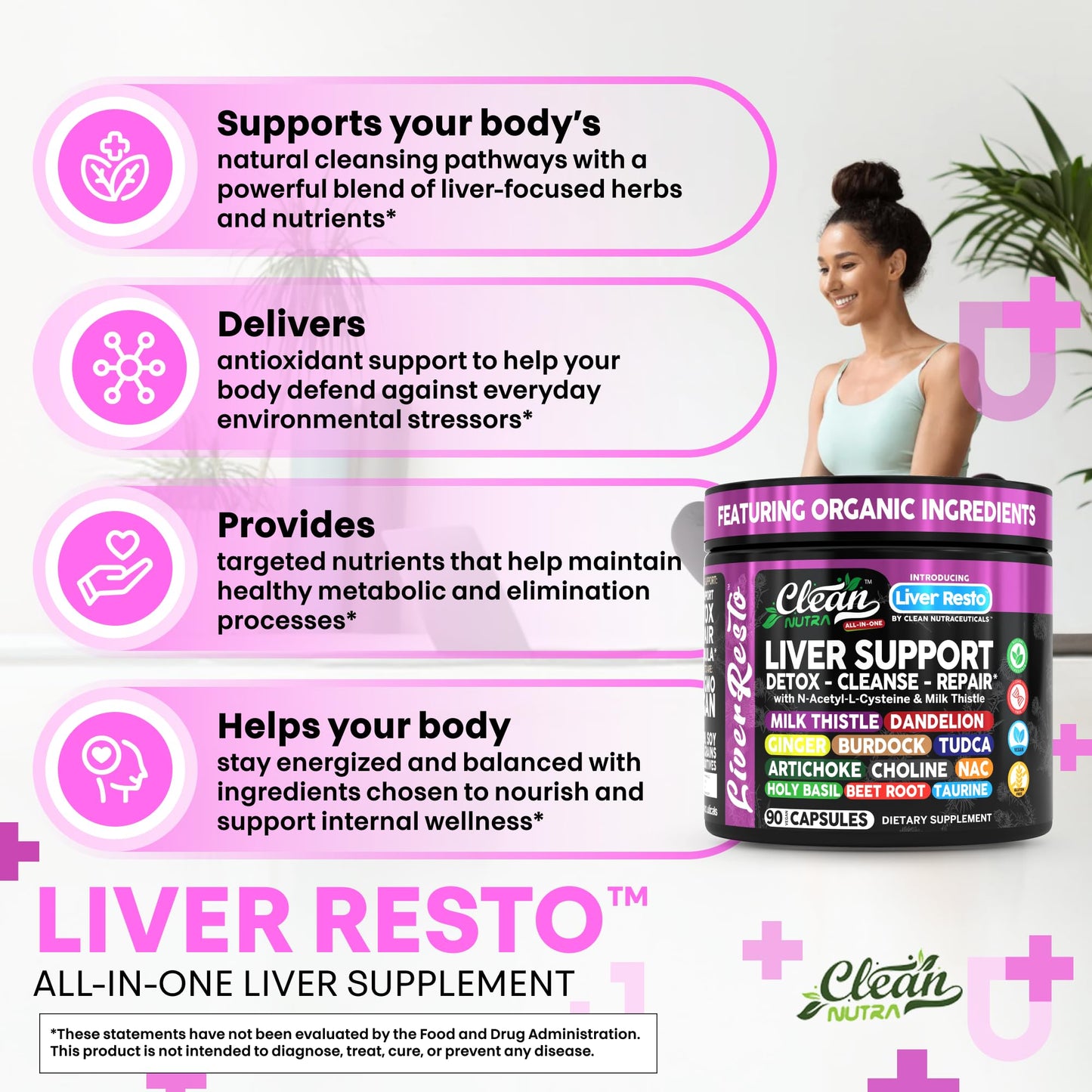 Clean Nutraceuticals Liver Cleanse Detox & Repair | Milk Thistle Supplement + NAC, TUDCA, Dandelion Root, Artichoke, Choline, Ginger, Beet Root, Burdock, Taurine, Liver Support 90 Capsules