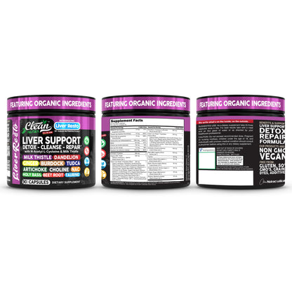 Clean Nutraceuticals Liver Cleanse Detox & Repair | Milk Thistle Supplement + NAC, TUDCA, Dandelion Root, Artichoke, Choline, Ginger, Beet Root, Burdock, Taurine, Liver Support 90 Capsules