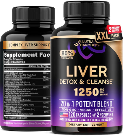 Milk Thistle Liver Cleanse Detox & Repair – 80% Silymarin, Made in USA | 120 Caps