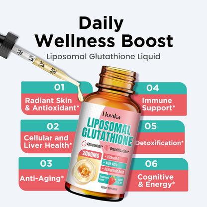 Liposomal Glutathione 2000mg Liquid Drops – Strawberry 2oz | Immune Support, Skin Health, Liver Detox