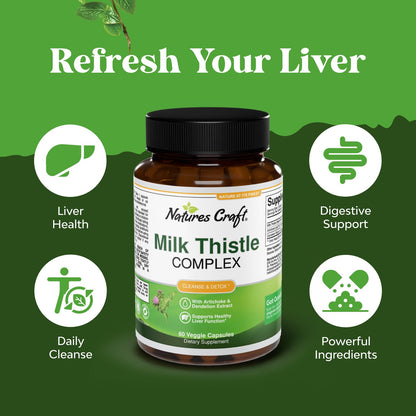 Liver Support Milk Thistle Supplement for Detox & Repair - 60 Ct