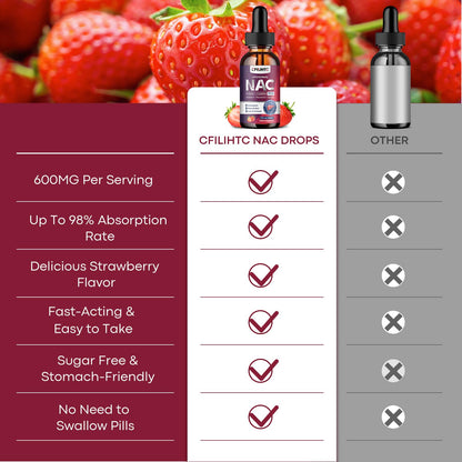 Liposomal NAC Liquid Drops – 600mg N-Acetyl Cysteine with Glutathione, Resveratrol & Zinc (Strawberry, 4 oz)