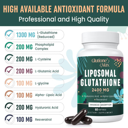 8-in-1 Liposomal Glutathione 2400 mg – High Absorption Antioxidant Formula (Skin, Liver Detox & Immune Support) | 60 Softgels