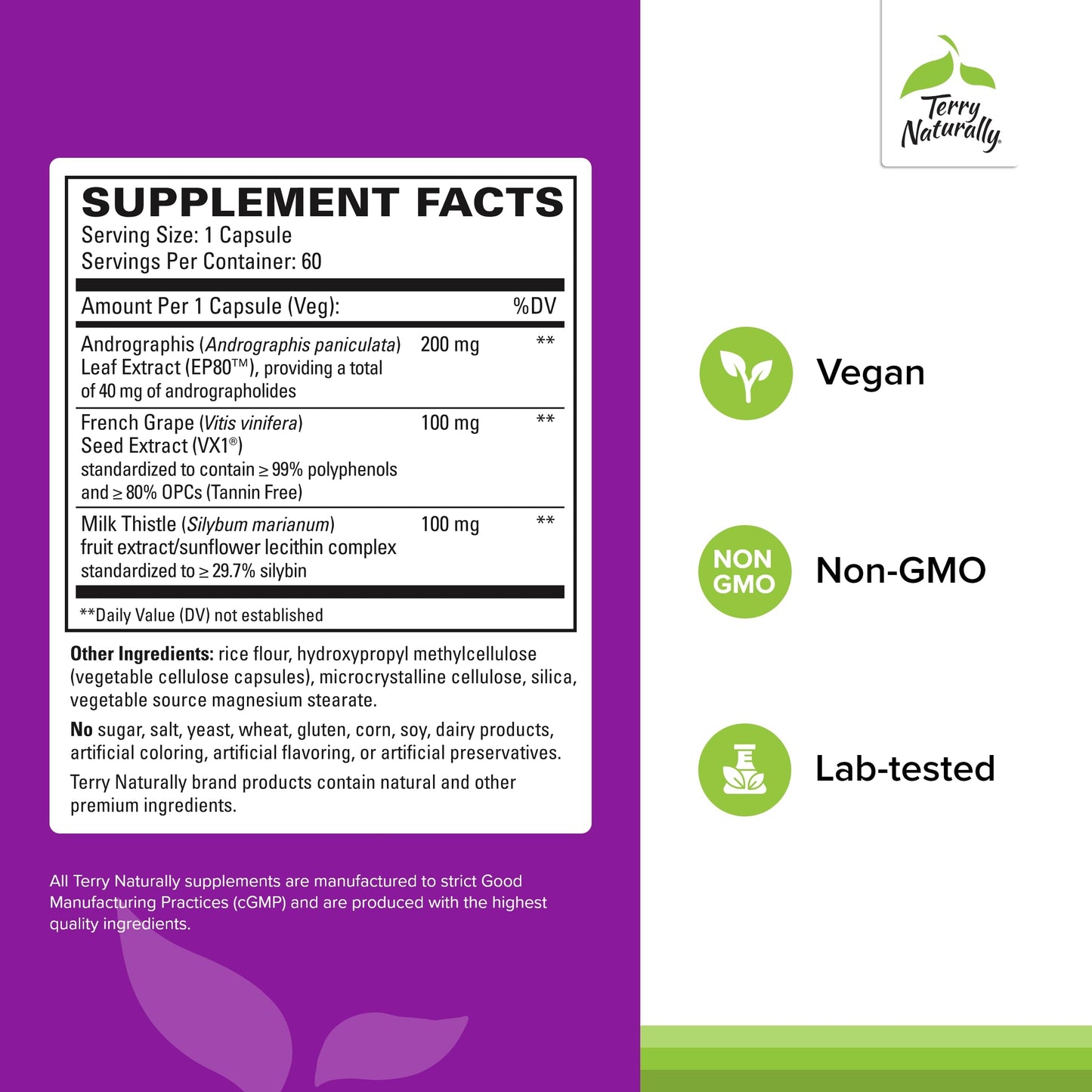 Terry Naturally Healthy Liver – Liver Function Support with Andrographis EP80 & Grape Seed (Gluten-Free, 60 Capsules)