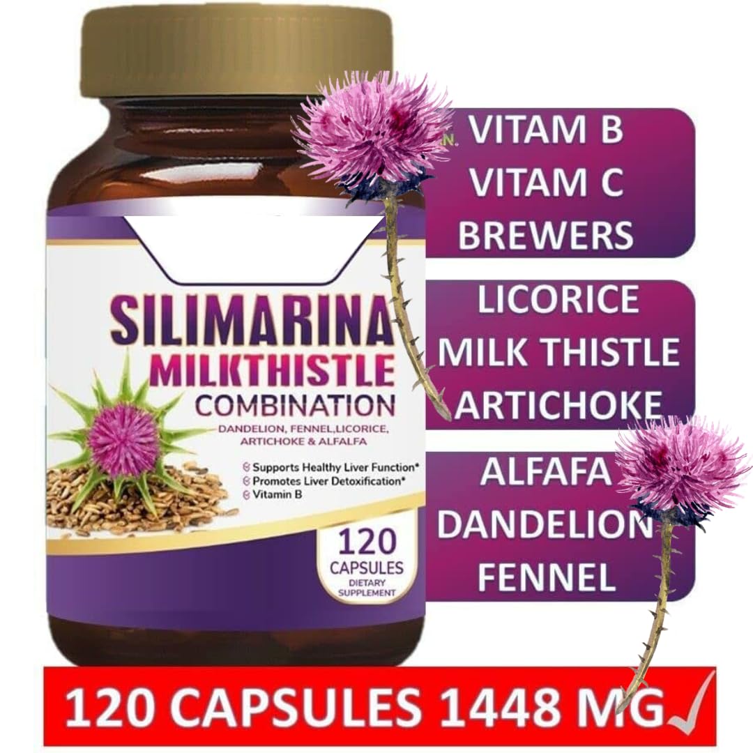 Fatty Liver Support Pills with Silymarin – 120 Capsules (Milk Thistle, Dandelion, Fennel, B Complex, Licorice)