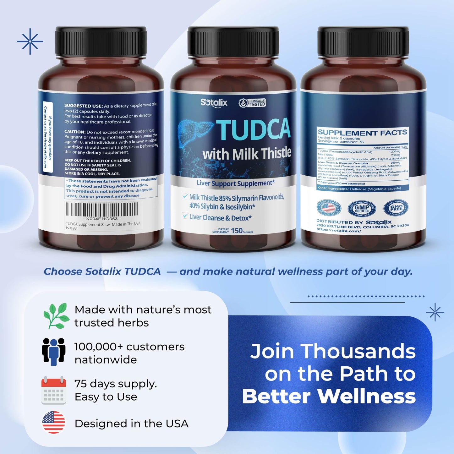 TUDCA Supplement with Milk Thistle – 85% Silymarin Flavonoids – Supports Liver Wellness & Digestive Health – Made in The USA