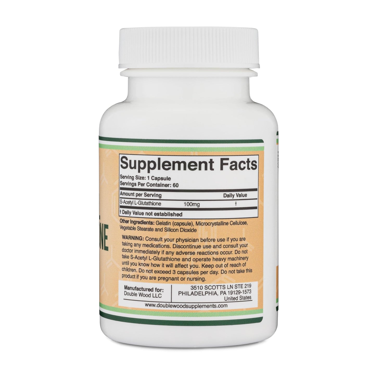 S-Acetyl L-Glutathione Capsules 100mg, 60 Count – Acetylated Glutathione by Double Wood