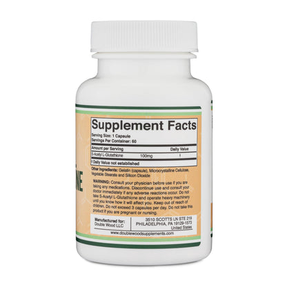 S-Acetyl L-Glutathione Capsules 100mg, 60 Count – Acetylated Glutathione by Double Wood
