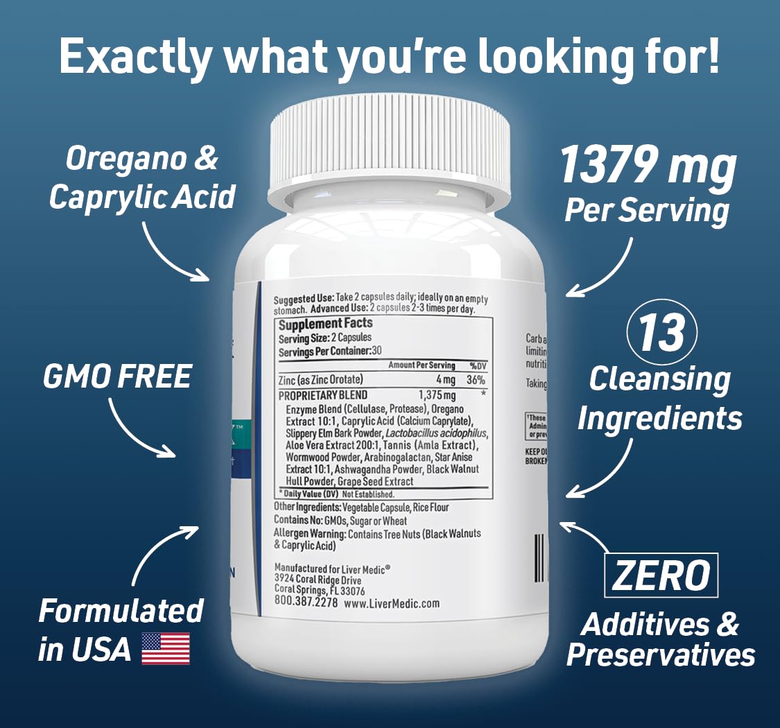 Liver Medic Candida Complex – Digestive Enzymes & Probiotic Cleanse, Non-GMO 120 Caps