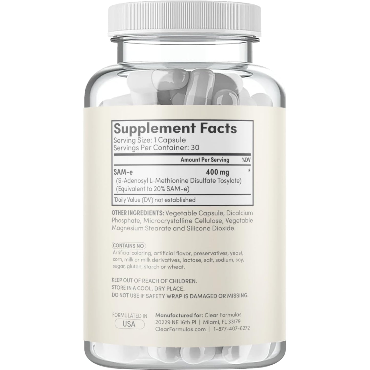 Clear Formulas SAM-e 400mg Bioactive – Liver & Mood Support, Vegan