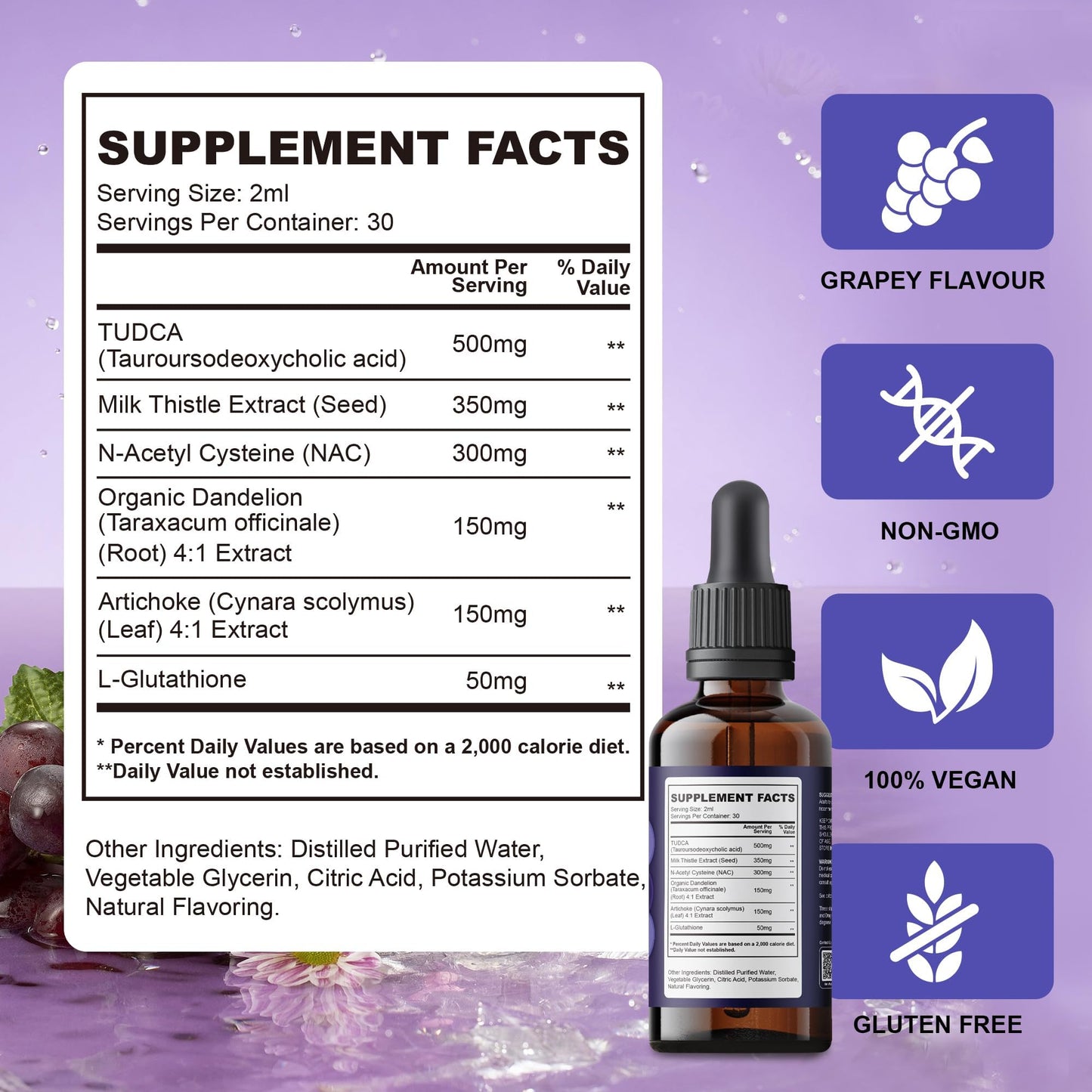 Liver Support Liquid Drops – TUDCA Detox, Milk Thistle, NAC | Vegan & Non-GMO | 60ML