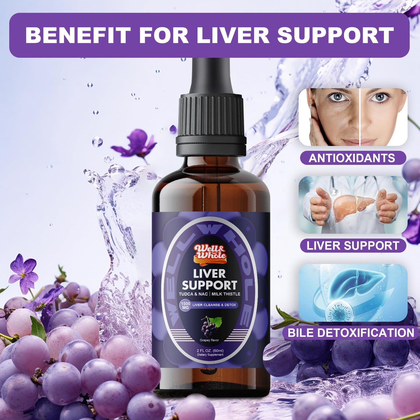 Liver Support Liquid Drops – TUDCA Detox, Milk Thistle, NAC | Vegan & Non-GMO | 60ML