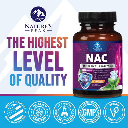NAC 1200mg Supplement – Immune & Antioxidant Support | Liver & Lung Health – USA Made, 60 Caps
