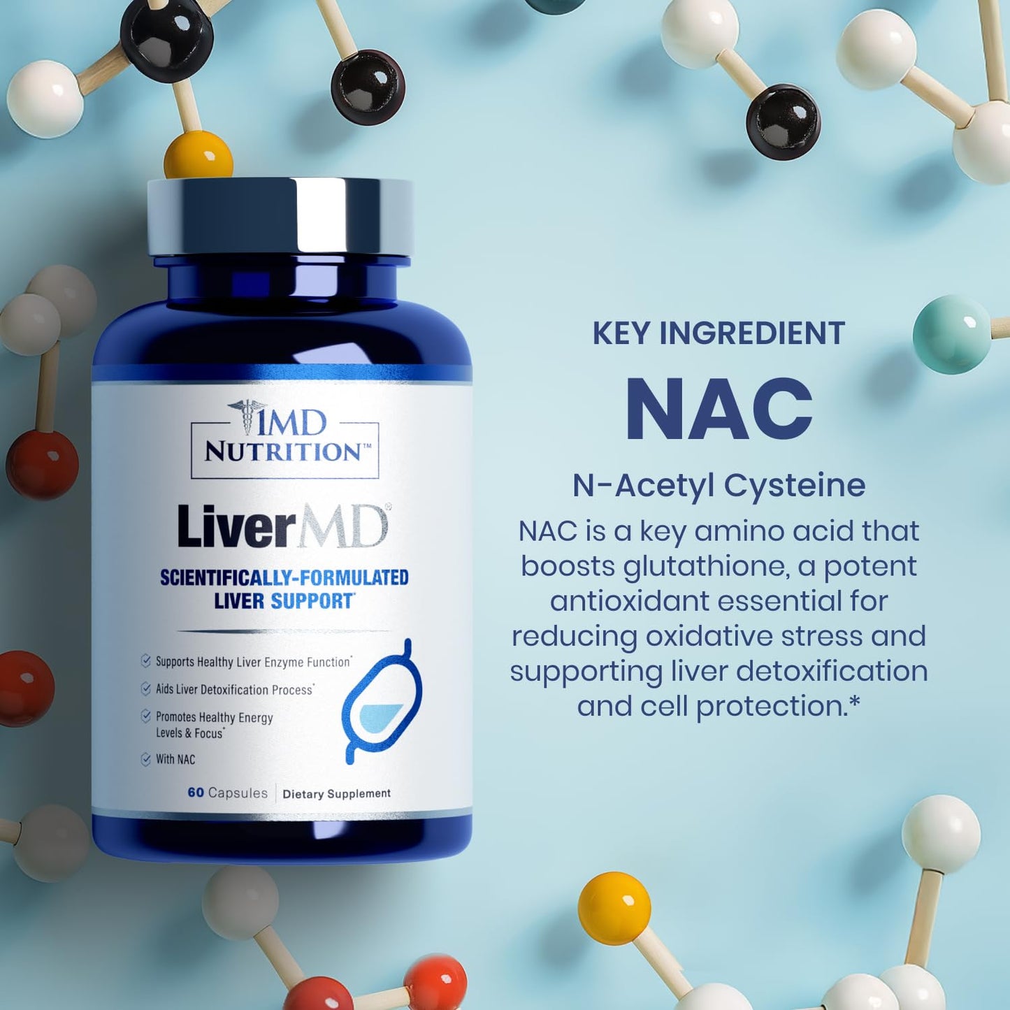 1MD LiverMD Liver Support Supplement | Siliphos Silybin for High Bioavailability | 60 Capsules (2-Pack)