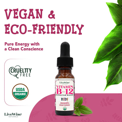 LiveWise Naturals Organic B12 Vitamin Drops – Liquid Methylcobalamin & Adenosylcobalamin for Energy